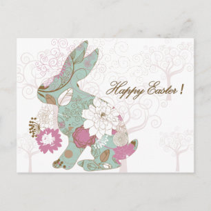 Easter Rabbit with Floral Overlay Holiday Postcard