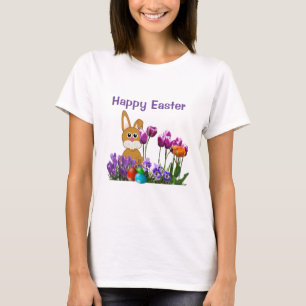 Easter Rabbit with Tulip Flowers Holiday T-Shirt