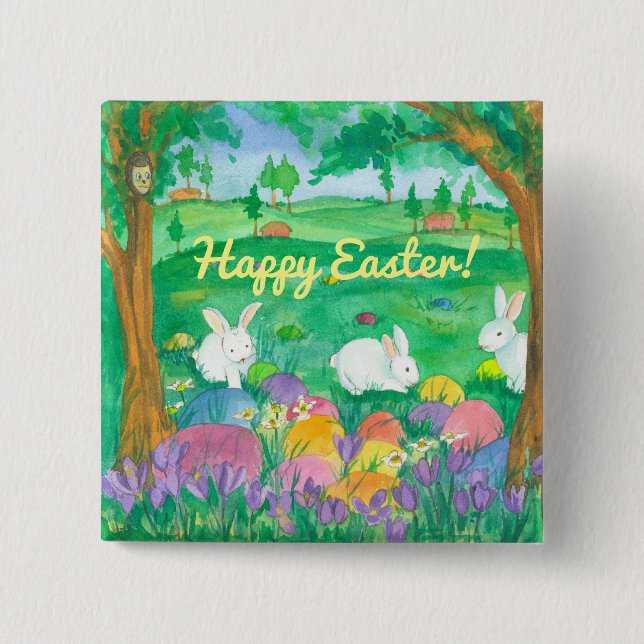 Easter Rabbits 2 Inch Square Button (Front)