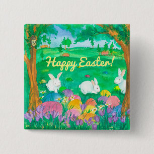 Easter Rabbits 2 Inch Square Button