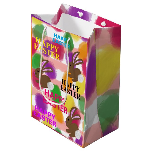 Easter Rabbits Coloured Eggs Medium Gift Bag (Front Angled)