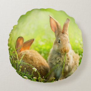 Easter Rabbits Round Pillow