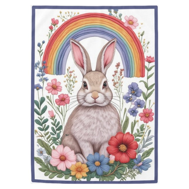 Easter Rainbow Meadow Spring Flowers Wild Rabbit  Tablecloth (Front)