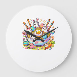 Easter Ramen Cats Cute Anime Happy Easter Day Wome Large Clock