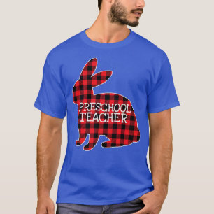 Easter Red Plaid Bunny Graphic Preschool Teacher M T-Shirt