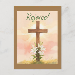 Easter Rejoice Cross and Lilies Christian Postcard