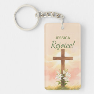 Easter Rejoice Cross Christian Gift Keychain