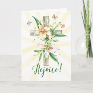 Easter Rejoice with Watercolor Cross and Lilies Card