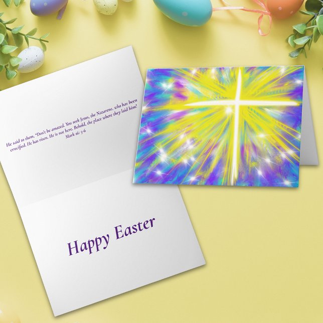 Easter resurrection Cross Bible Quote Holiday Card (Happy easter abstract art resurrection cross religious folded holiday card Bible quote )