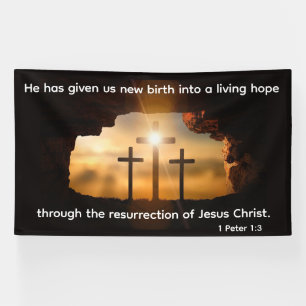Easter Resurrection Scene with Three Crosses  Banner