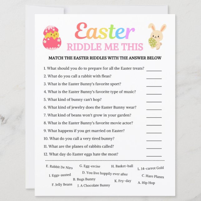 Easter Riddle Me This Game (Front)