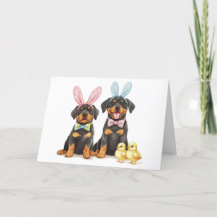 Easter Rottweiler Dogs Bunny Ears Holiday Card