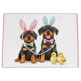 Easter Rottweiler Dogs Bunny Ears Large Gift Bag