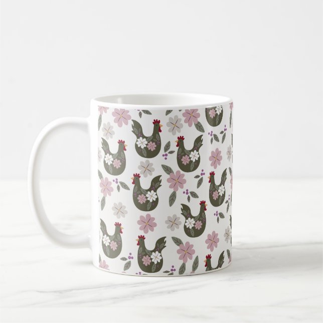 Easter seamless pattern with chicken. coffee mug (Left)