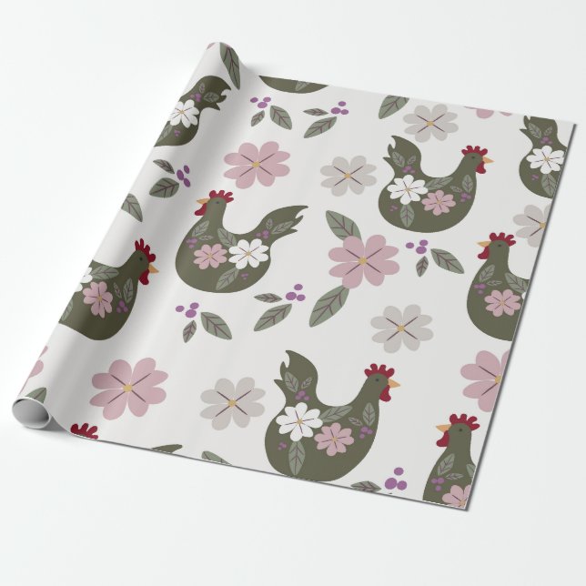 Easter seamless pattern with chicken. wrapping paper (Unrolled)