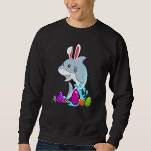 Easter Shark Holiday Bunny Ears Colour Egg Hunt Sweatshirt