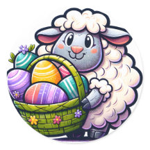 Easter Sheep with Eggs Sticker: A Fun and Colourfu
