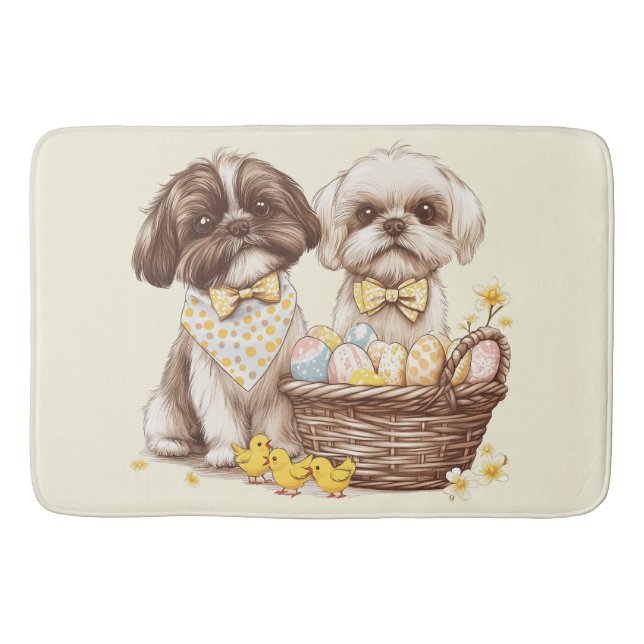 Easter Shih Tzu Dogs Bath Mat (Front)