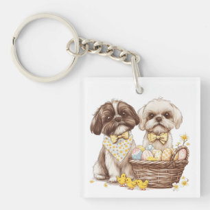 Easter Shih Tzu Dogs Keychain