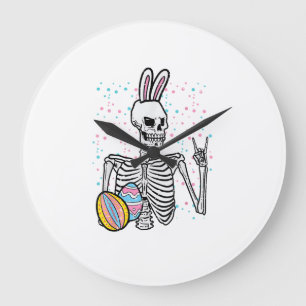 Easter Skeleton Bunny Rock Hand Rocker Boys Kids M Large Clock