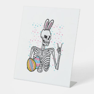 Easter Skeleton Bunny Rock Hand Rocker Boys Kids M Pedestal Sign