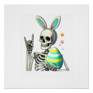 Easter Skeleton Bunny Rock Hand Rocker Boys Kids M Poster