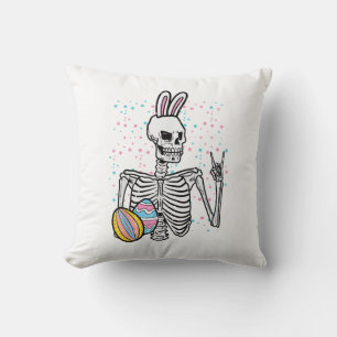 Easter Skeleton Bunny Rock Hand Rocker Boys Kids M Throw Pillow