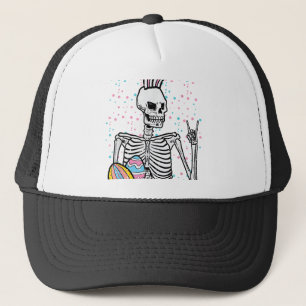 Easter Skeleton Bunny Rock Hand Rocker Boys Kids M Trucker Hat