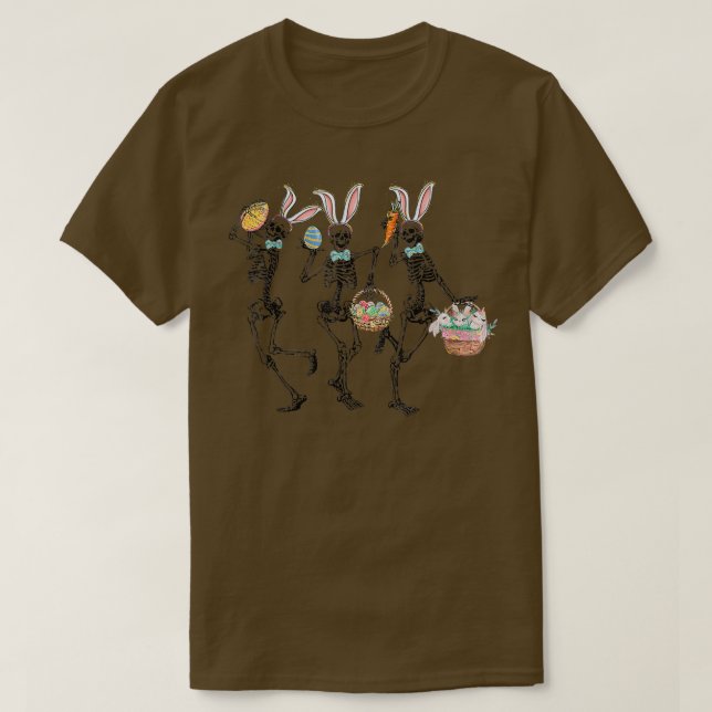 Easter Skeleton Dancing With Bunny & Easter Eggs B T-Shirt (Design Front)