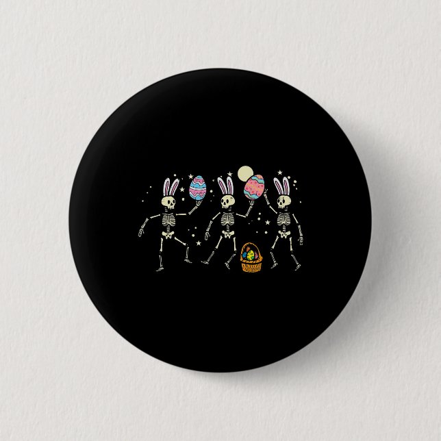 Easter Skeletons Dancing Eggs Funny Bones Men Wome 2 Inch Round Button (Front)