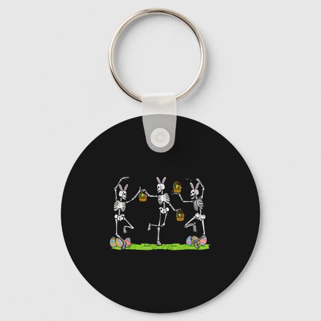 Easter skeletons dancing funny bunny bones womenEa Keychain (Front)