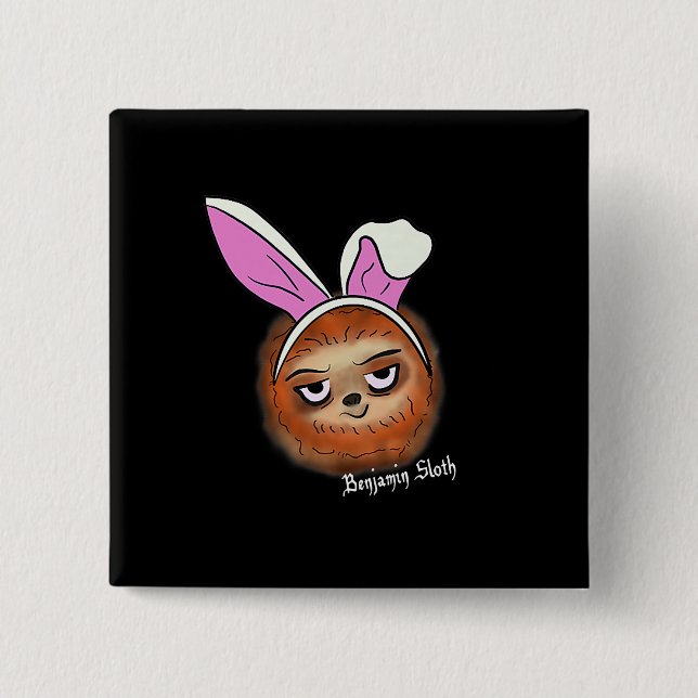 Easter Sloth With Bunny Ears Premium 2 Inch Square Button (Front)