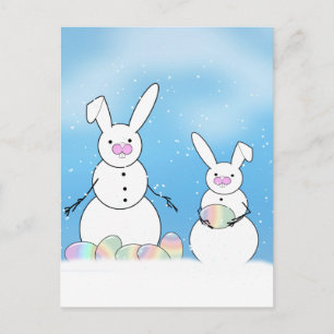 Easter Snowmen Snow Bunnies Holiday Postcard