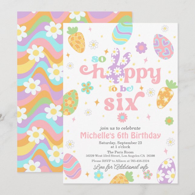 Easter So Hoppy to Be Six Birthday Invitation (Front/Back)