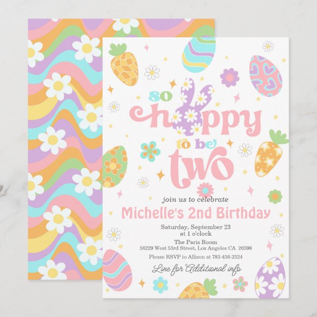 Easter So Hoppy to Be Two Birthday Invitation (Front/Back)
