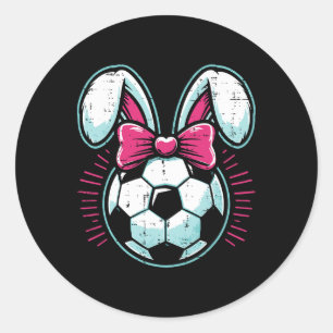 Easter Soccer Ll Bunny Ears Bow Cute Boys Girls Ki Classic Round Sticker