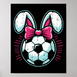 Easter Soccer Ll Bunny Ears Bow Cute Boys Girls Ki Poster
