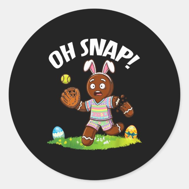 Easter Softball Gingerbread Man Oh Snap Broken Arm Classic Round Sticker (Front)