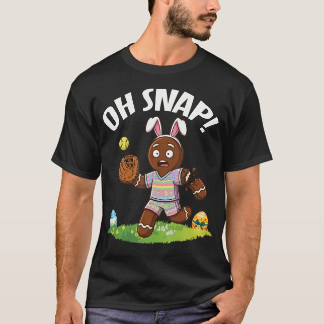 Easter Softball Gingerbread Man Oh Snap Broken T-Shirt (Front)