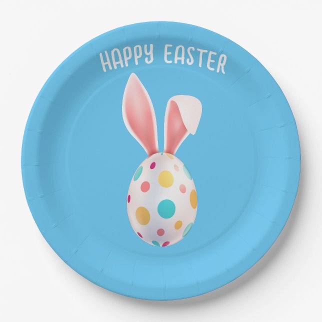 " EASTER" SPECKLED EGG & BUNNY EARS PAPER PLATES (Front)