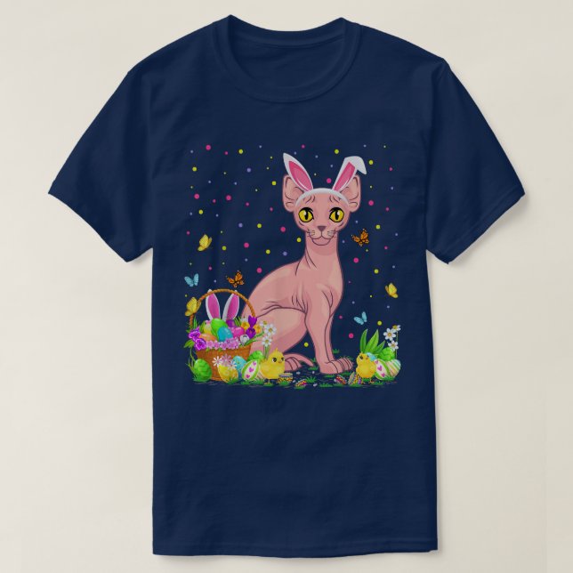 Easter Sphyn Cat Bunny Egg Hunting Sphyn Cat Easte T-Shirt (Design Front)