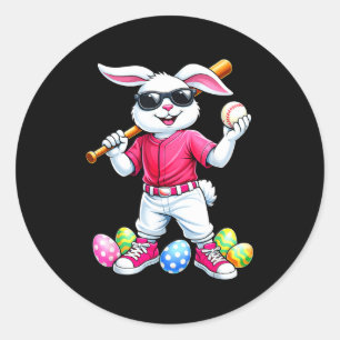 Easter Sport Happy Easter Day Bunny Playing Baseba Classic Round Sticker