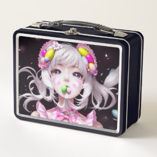 Easter/spring Anime girl Metal Lunch Box