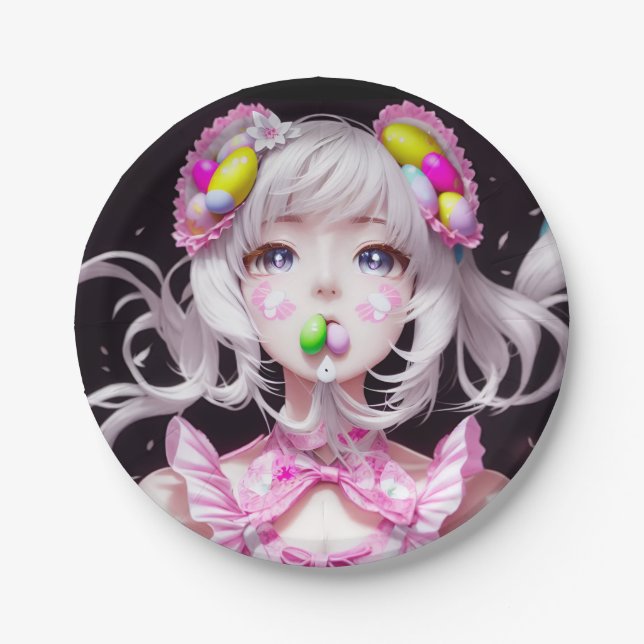 Easter/spring Anime girl Paper Plate (Front)