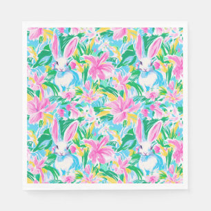 Easter Spring Bunnies Flowers Preppy Napkin