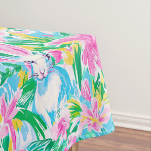 Easter Spring Bunnies Flowers Preppy Tablecloth