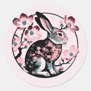 Easter Spring Bunny Rabbit Dogwood Classic Round Sticker