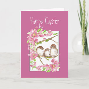 Easter, Spring , Cherry Blossom, Sparrows, Bird Holiday Card