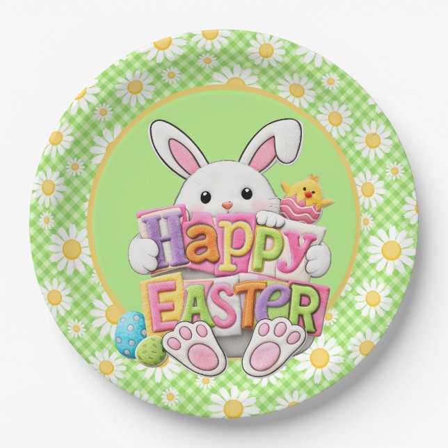 Easter Spring Daisy Bunny  Paper Plate (Front)