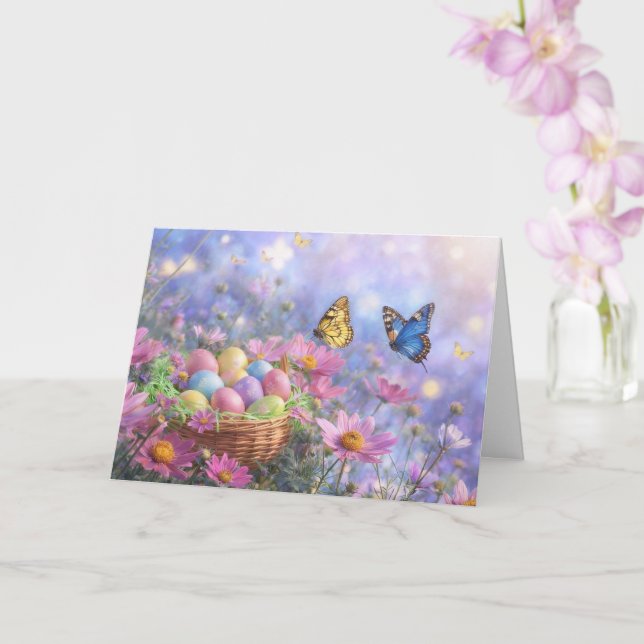 Easter Spring with Flowers Eggs Garden  Card (Orchid)